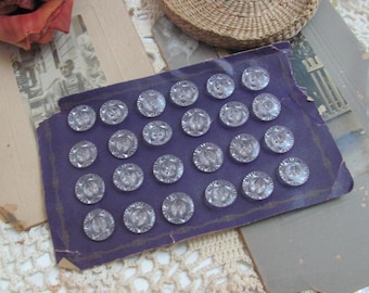 24 Clear Czech Glass Buttons 20mm // Original Card Unused Art Deco Early Century Antique Vintage Collectible Buttons // More in my shop!