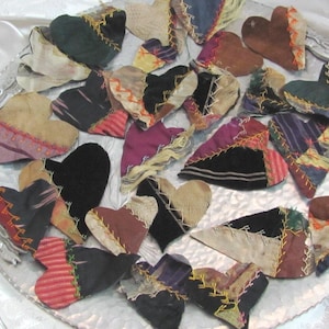 Hearts from Handmade Vintage Antique Crazy Quilt Hand Cut Hand Stitched - Your choice quantity - Assorted 1.5" to 4" - Unfinished Edges