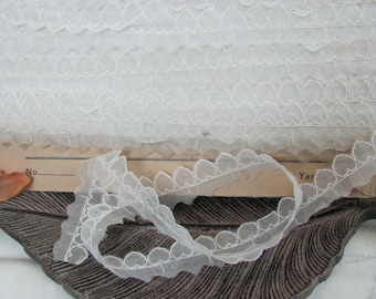 Antique White Hearts Organza Sewing Trim Lace Circa 1940's - 15mm Wide - Sold by the Yard Vintage Original Card Huberman & Weidman NY