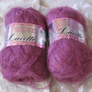 Patons Lacette - Gomitolo di filato acrilico, mohair e nylon Fuzzy - 1,75 oz 50 g, marrone nebbia, rosa scuro // 2 gomitoli - Altri tra cui scegliere nel mio negozio!
