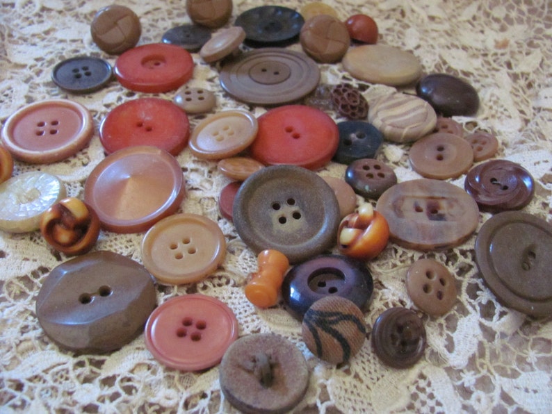 Buttons Lot of 46 Assorted Antique Vintage Bakelite Vegetable Plastic Buttons image 1