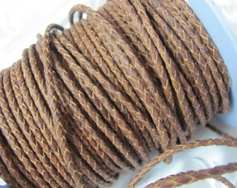 3mm Brown Leather Braided Round Cord String Lace Bolo  - 3 - 5 -10 Yards - More available