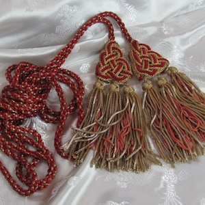Cinctures Set of 2 Vintage Liturgical Vestment Priest&#39;s Stole Tassels Chasuble Church Ceremonial Gold Metal Bullion Red Rope