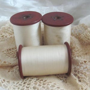 Full Spool Silky Thread Antique // Off White Color Super Fine Industrial Factory Textile Mill 19th Century Home Decor
