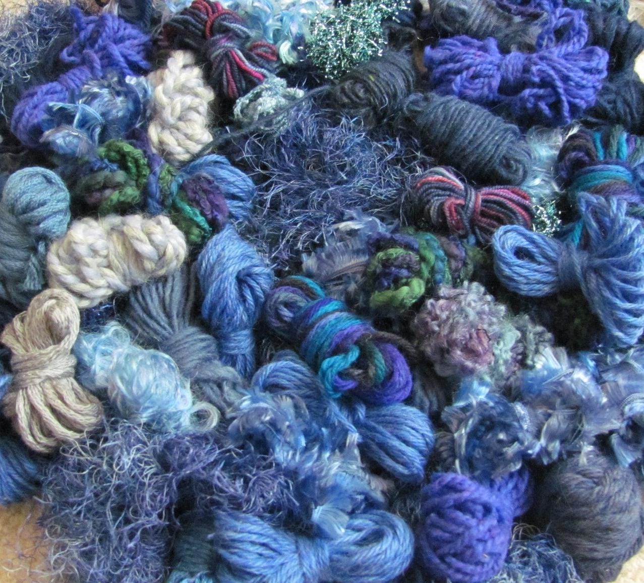 25-50 Yarn Bundles *No duplicates* // Assorted Blues Colors Sampler Fancy Premium Hand Spun Wool Acrylic / YOUR CHOICE QUANTITY
