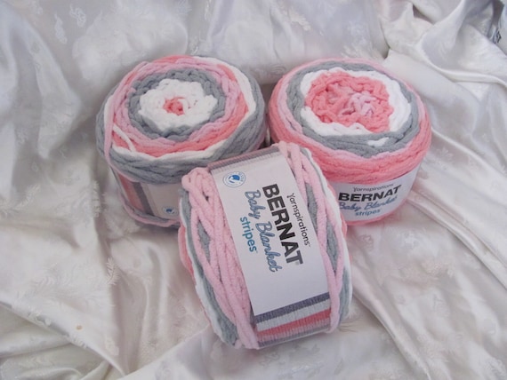 Lot of 3 Bernat Baby Blankets Stripes Chenille Crochet Knitting Yarn Large Skein Cake 10.5oz 300g Pinks Gray Ballerina 60006 Etsy Canada