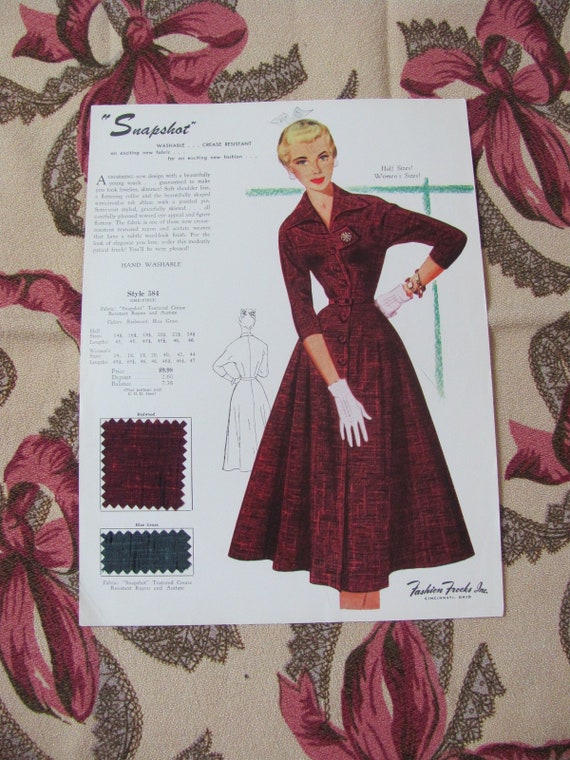 Vintage Fashion Frocks Salesman Sample Catalog Advertisement Women's  Dresses Print Original - Circa 1950s - 1960's - More to choose from!