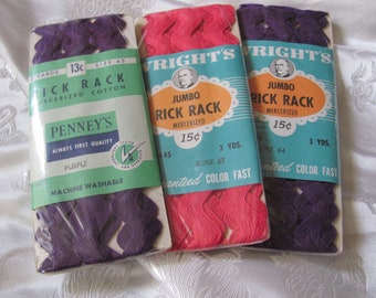 3 Packungen Wrights JC Penney Rick Rack Ric Rac Zigzag Trim 10 mm Lila Pink