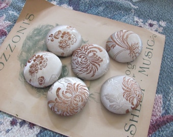 Set of 6 Japanese SIlk Fabric Covered Buttons 37mm // Antique Vintage Collectible Buttons // Many more to choose from