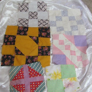 6 Pieces Vintage Handmade Quilt Squares Blocks 6" to 11" Square - Assorted for crafts sewing pillow repurpose