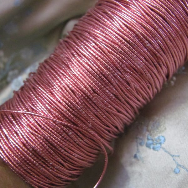 Wrapped Thread Gimp Cord Thread String Rat Tail Yarn Crochet Sewing Embroidery Jewelry Vintage // Metallic Pink // 10 Yards or More