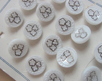 23 botones de cristal checo blanco de 13 mm // Tarjeta original sin usar, estilo Art Deco de principios de siglo, antiguo, vintage, coleccionable, prensado // ¡Más en mi tienda!