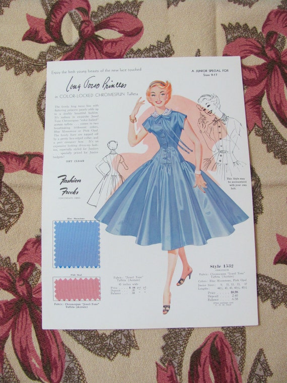 Catálogo de muestra de vendedor de vestidos de moda vintage Anuncio  Vestidos de mujer Impresión original Circa 1950 1960 ¡Más para elegir!