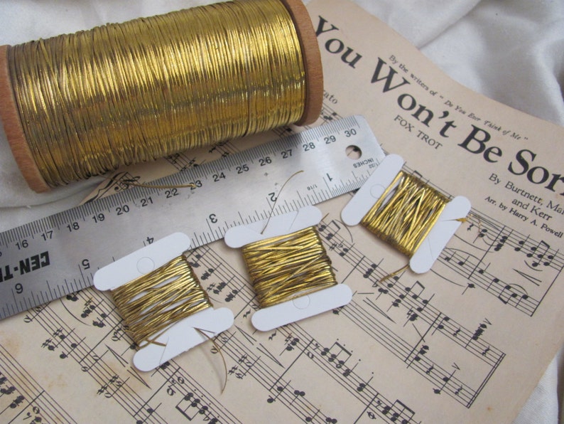 Amazing Rare Antique French Early Century Gold Flat Metal Thread France - Many other types of metal thread to choose from in my shop 