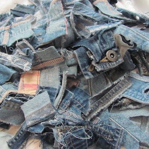 Lot of Vintage Denim Scraps Pieces - Fabric Blue Jeans Assorted Mixed Bundle Journal Slow Stitch Snippet Sewing // Your choice of how many