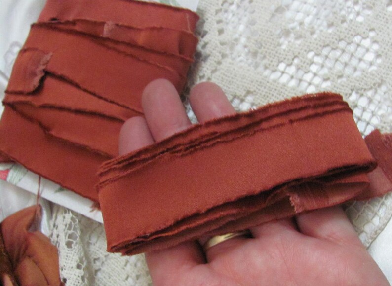 Dark Rust Silk Hand Torn Strips Ribbon Frayed Edge Fabric 22mm X 54 ...