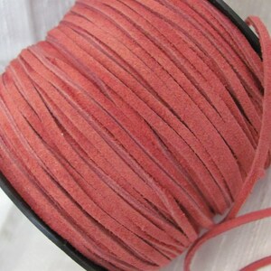 3mm Redish Pink Suede Leather Cord String Lace Vintage  - 3 Yard Increments - More available