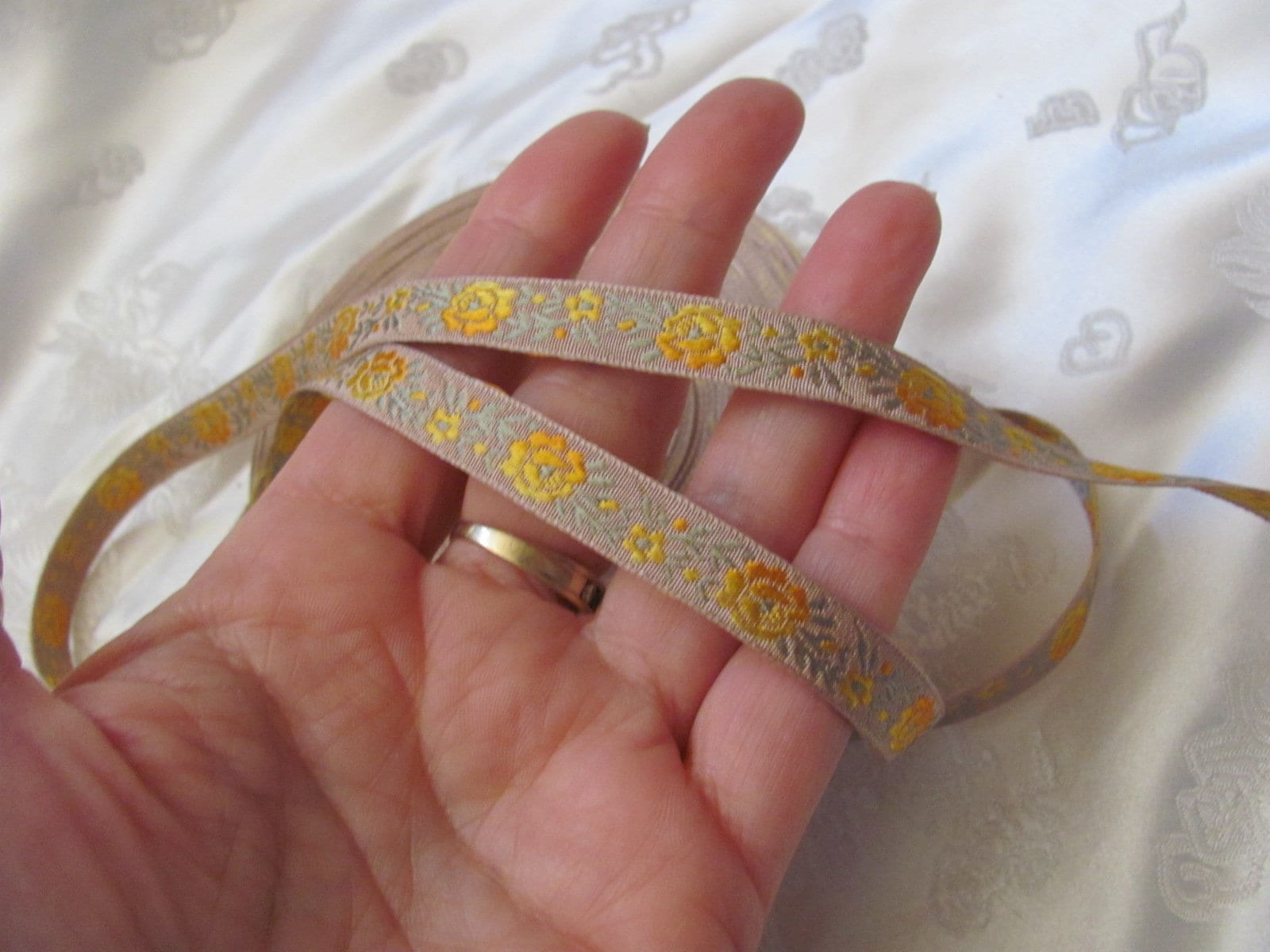 Ruban Jacquard Floral Orange Et Blanc De 35 Mm (3,5 Cm), Bordure Jacquard, Ruban Décoratif, Garniture De Couture, Ruban Brodé