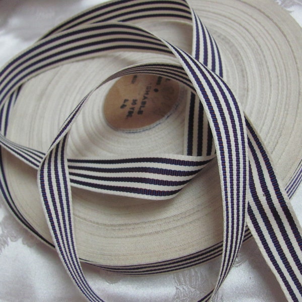 17mm White Blue Stripe Woven Braided Twill Tape Sewing Trim Ribbon 3/4" Inch - 5-10 Yards - More available