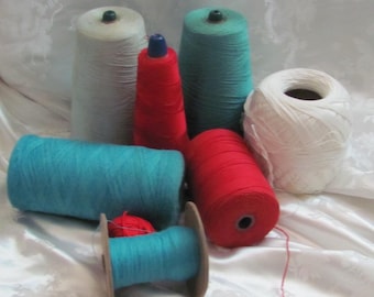 Lot of 7 Assorted Fibers Colors Vintage Large Cone Yarns String Thread Weaving Weavers Embroidery Needlepoint Floss