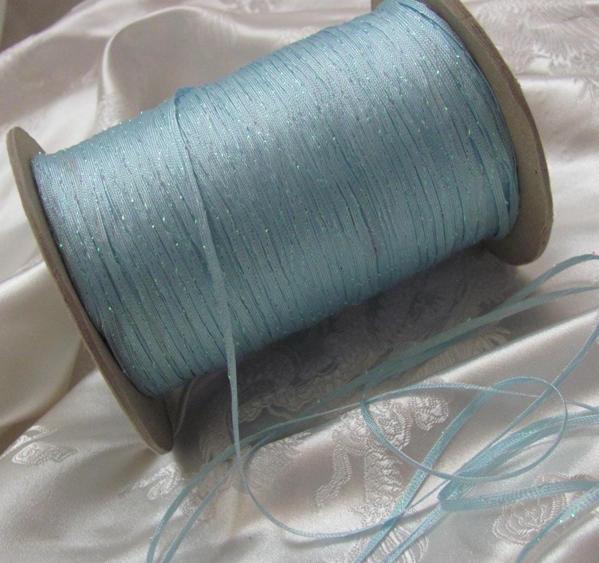 Mokuba Knitting Tape 2mm // Light Blue Sparkly Woven Satin Double