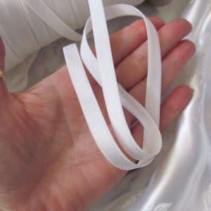 White ELASTIC Trim Satin Faced Bra Strap Waist Band Mask 3/8 Inch 10mm Wide 5 10 25 Yards More Available image 3