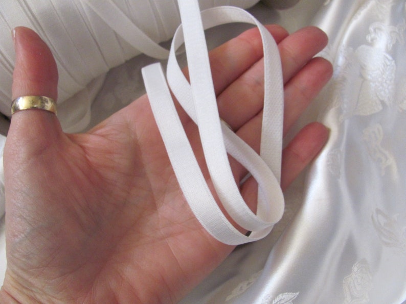 White ELASTIC Trim Satin Faced Bra Strap Waist Band Mask 3/8 Inch 10mm Wide 5 10 25 Yards More Available image 3