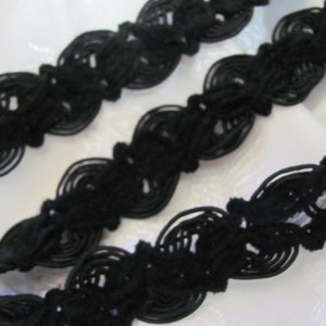 Black Fuzzy Thick Soft Scroll Gimp Woven Trim Unique  - 1&quot; Inch 25mm Wide - 3 Yards - More Available!