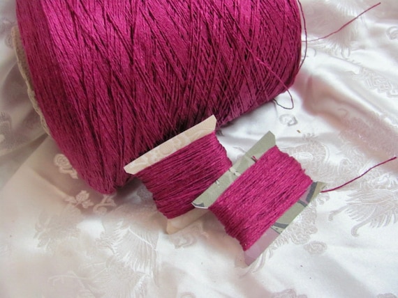 Swiss Linen Thread // Vintage Embroidery Thread 100% Natural Linen Bright Magenta Pink Dyed // 20-50-100 yards - More Available