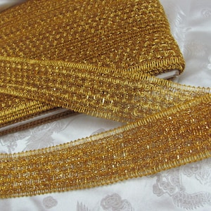 Shiny Gold Metal Metallic Woven Gimp Upholstery Pillow Costume Sewing Trim  - 1.75&quot; Inch 45mm // By the Yard