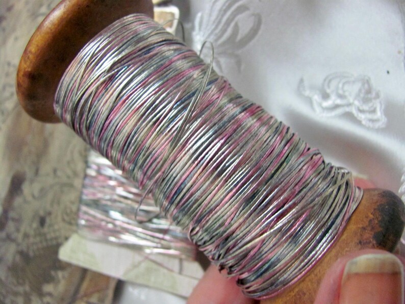 Unique French Early Century Silver Pink Real Metal Thread Flat - Your ...