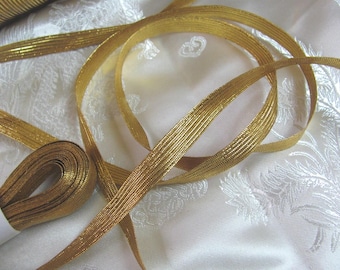 Band Metallic Gold gewebtes geflochtenes Middy Twill Kordelband Zierband // 1/3 "Zoll 10 mm breit - Ihre Wahl Länge - Original Vintage