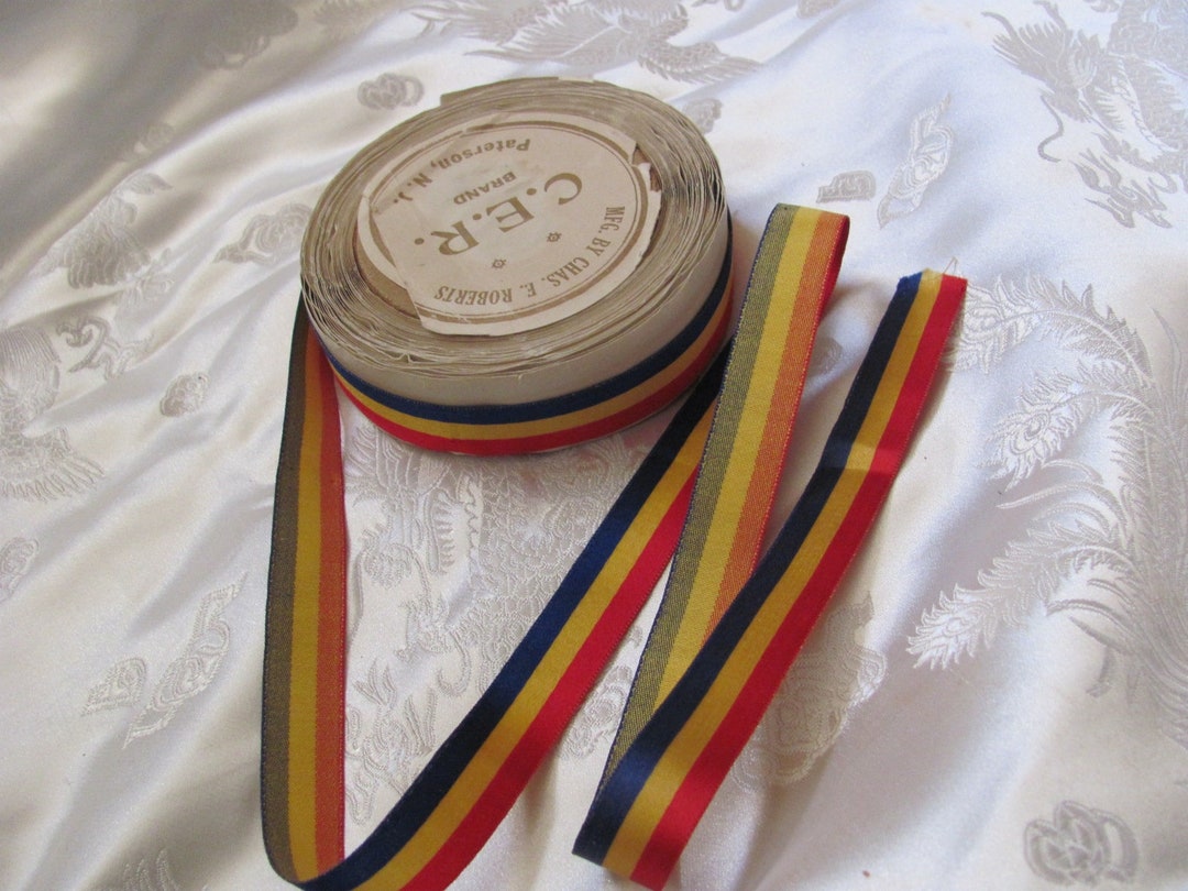 Roberts Ribbons Vintage Blue Red Yellow Chas Roberts CER Brand Rayon & Silk Fabric ...