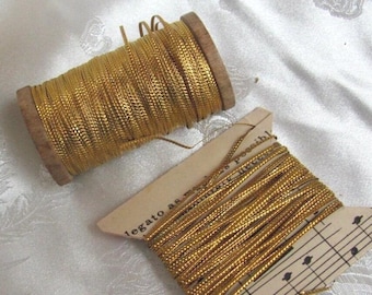Gold Real Metal Thread Ribbon Flat Textured Embossed Bullion Tinsel - Antique 19th Century Made in France - Ribbonwork Fly Tying Lure Making
