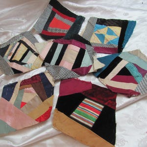 Antique Handmade Crazy Quilt Block Square Piece Diamond 6" x 9"  Silk Velvet Hand Stitched Early or 19th Century  *Your Choice*