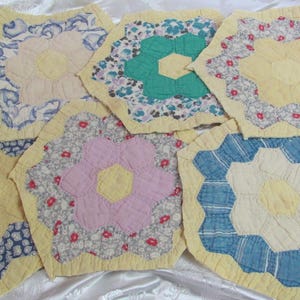 Vintage Antique Handmade Quilt Square Panel Piece 10&quot; or 25cm each *YOUR CHOICE* Worn Used Loved Tattered for crafts sewing