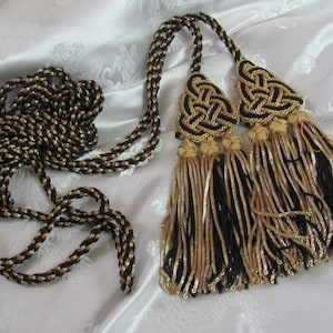 Cinctures Set of 2 Vintage Liturgical Vestment Priest's Stole Tassels Chasuble Church Ceremonial Gold Metal Bullion Black Rope