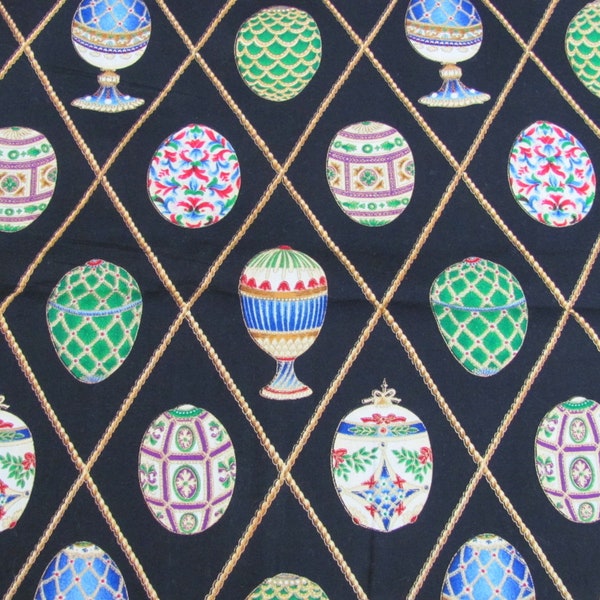 Helen Faberge Eggs // Black with Gold Metallic Accents // Hi-Fashion Museum Collection 100% Cotton Fabric // Price per yard BTY