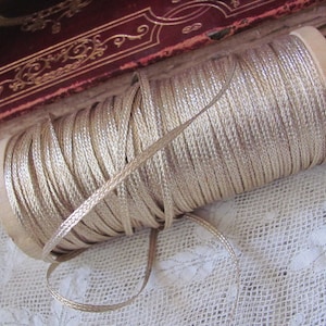 Gold Real Metal Thread Ribbon Flat Braided Soutache Trim 3mm - Antique Early Century France - Ribbon Work Embroidery - Your choice length