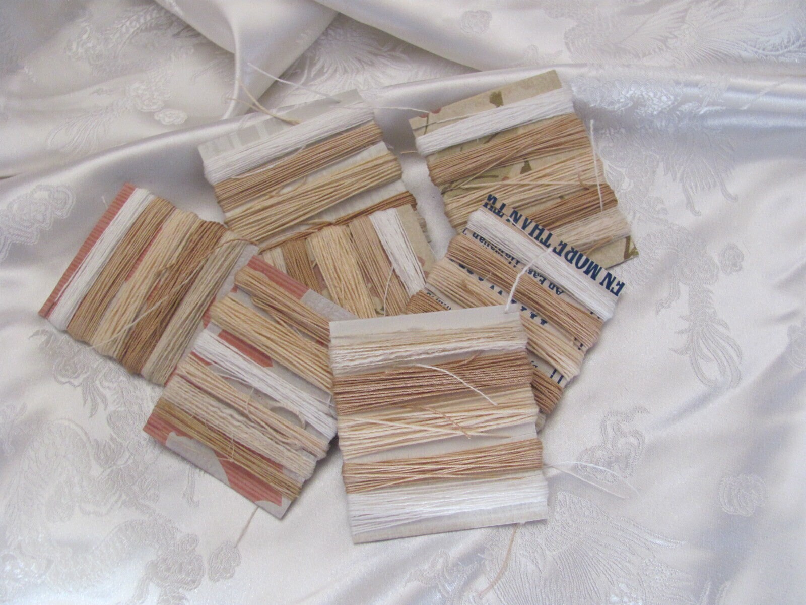 Doily Linens Repair Mending // Assorted Vintage Antique Threads 15 Yard Sample Bundle Lot Linen Cotton Wool Doilies