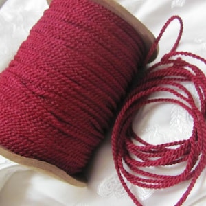 Cord Vintage Dark Red Satin Twisted Rope Cord Sewing Trim  - 5 or 10 Yards - More available and other colors in my shop