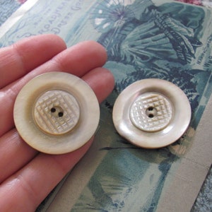 2 Large Carved Mother of Pearl MOP Shell Buttons Sew Through 35mm // Antique Vintage Collectible Buttons // Many more to choose from
