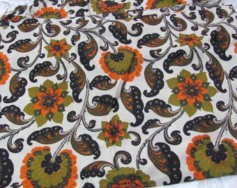 Vintage thailändskt sidentyg, längd - 284 cm x 91 cm, totalt 2,8 meter - Mitten av 1960-talet, rå siden dupioni, retro // vit orange blommig
