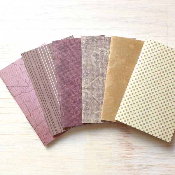Mini Notebooks: 6 Tiny Journals Set, Purple, Brown, For Him, For Her, Journals, Jotters, Mini Journals, Small - Set of 6