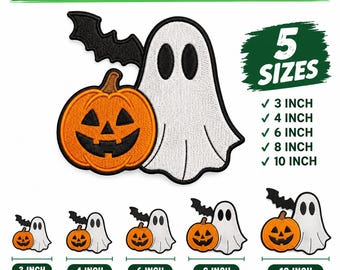 Halloween Ghost Embroidery Celebration Design – Autumn Designs Bat and Pumpkin (Machine File)