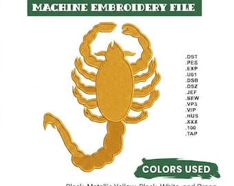 Scorpion Embroidery File for Quilted Bomber Jacket | Retro Streetwear Design (Digital Download)