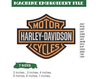 Vintage Harley-Davidson Embroidery Design, Biker Patch File (7 Sizes)