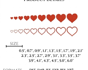 Small Heart Embroidery Design – Heart Embroidery Fill & Outline Stitch (24 Sizes, Instant Download)
