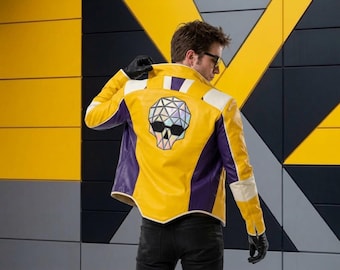 Yellow Charlie Disco Leather Jacket for Men – Dead as Disco Cosplay Jacket – Retro-Futuristic Jacket for Gamers and Bikers