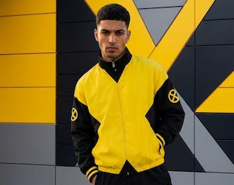 Our Universe Marvel X-Men 97 Costume Color-Block Bomber Jacket - windbreaker colorblock jacket - comic inspired yellow black bomber jacket